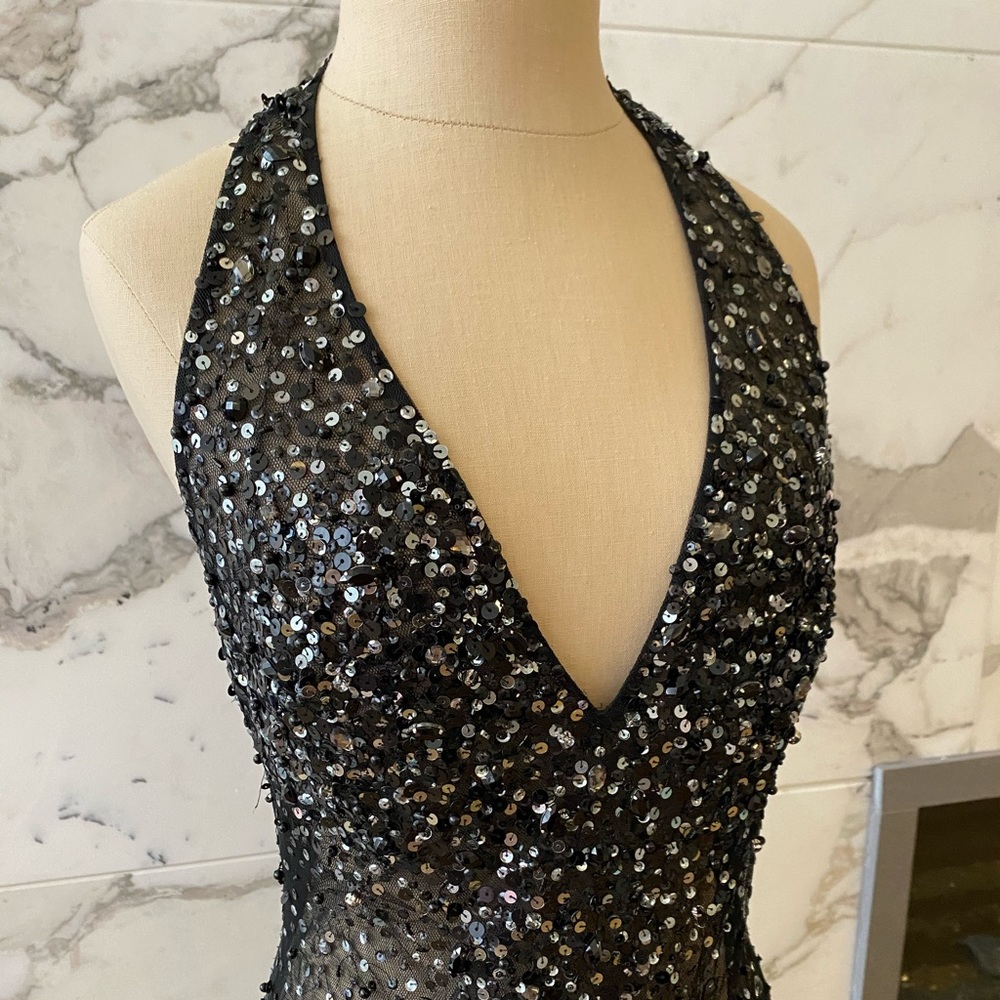 Basic Black Label Black Sequin V-Neck Halter Gown - image 3